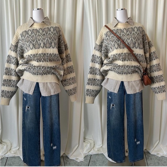 Vintage Ice Knit 100% Wool Oversized Nordic Pattern Knit size XL. - Picture 4 of 12